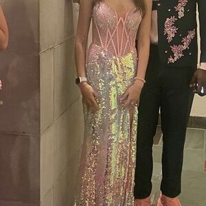 Alyce Paris pink sparkly prom dress